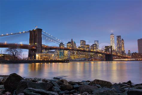 Brooklyn bridge at dusk, New York City. | Stock image | Colourbox