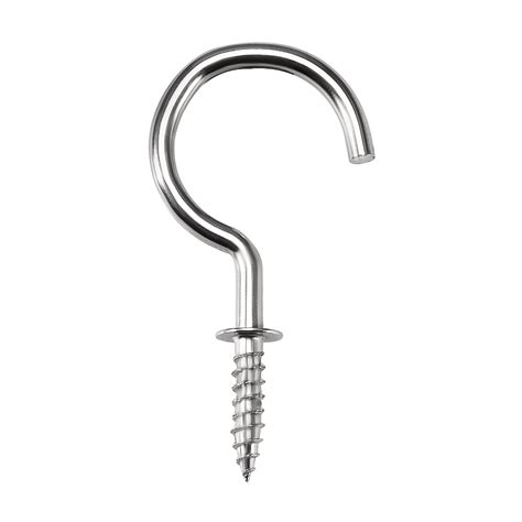 1.8" Screw Eye Hooks Self Tapping Screws Screw-in Hanger Eye-Shape Ring Hooks with Plate Silver ...