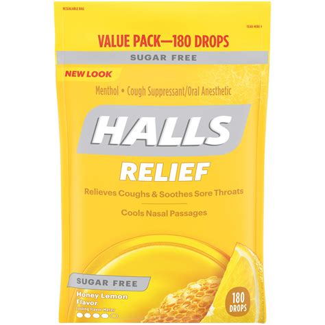 HALLS Sugar Free Honey Lemon Flavor Cough Drops, 1 Bag (180 Total Drops)- Buy Online in United ...