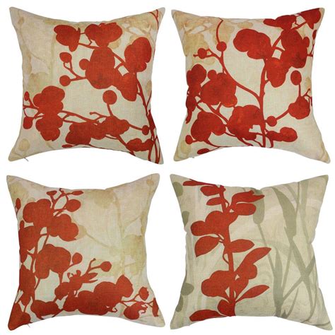 Popeven Red Flower Throw Pillow Covers 18 x 18'' Set of 4 Farmhouse ...