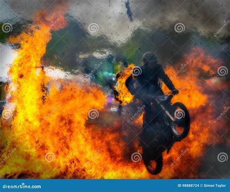 Stunt Motorbike Fire Jump editorial stock image. Image of display - 98888724