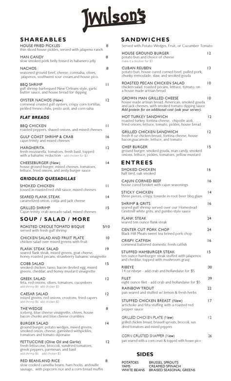 JWilson's Menus - JWilson's