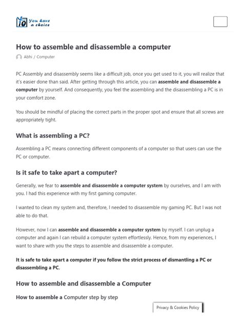 How to Assemble (15 Steps) and Disassemble (9 Steps) a Computer | PDF ...