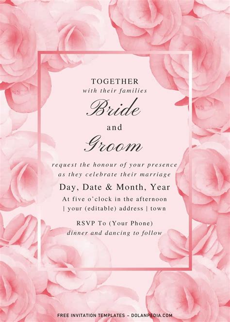 Free Pink Rose Wedding Invitation Templates For Word | Dolanpedia