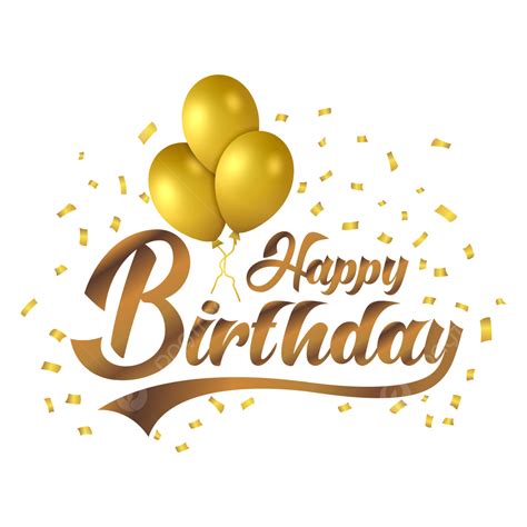 Happy Birthday Typography Vector PNG Images, Happy Birthday Golden Typography Text With Balloons ...