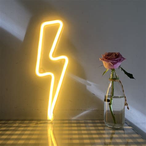 Neon Signs Lightning Bolt Battery Operated And USB Powered Warm White ...