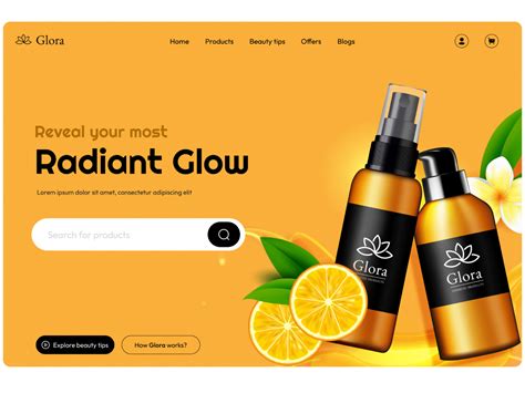 Glora cosmetics website landing page by Dinesh Babu on Dribbble