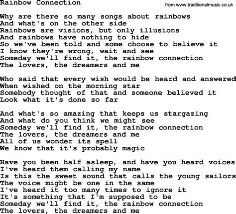 Willie Nelson song: Rainbow Connection, lyrics