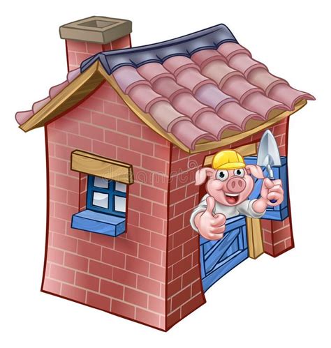 Three Little Pigs Fairy Tale Brick House. A cartoon illustration from ...