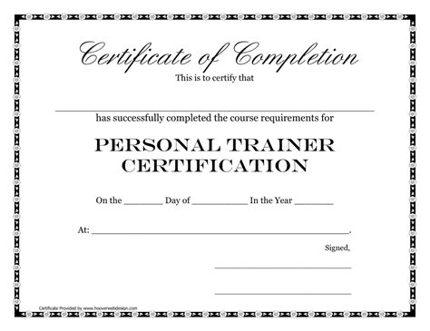 Personal Trainer Course Certificate of Completion Template Download Printable PDF | Templateroller