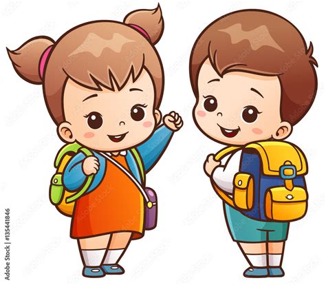 Vector illustration of Cartoon Kids Going to School เวกเตอร์สต็อก | Adobe Stock