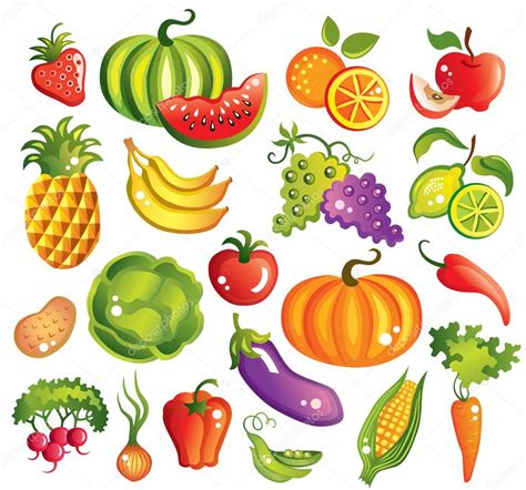 Fruits and vegetables set vector illustration — Stock Vector ...