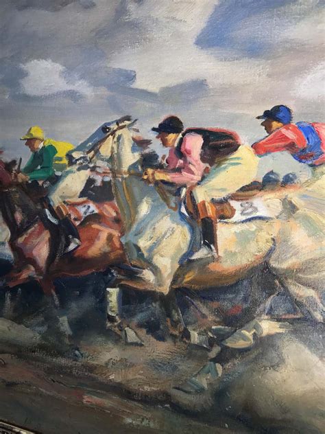 Angelo JANK - Impressionist 1910 Oil Painting by Angelo Jank of The Finish, The Horse Race at ...