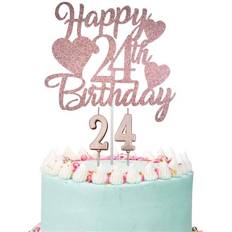 Buy Happy 24th Birthday Cake Topper, Rose Gold 24th Birthday Cake ...