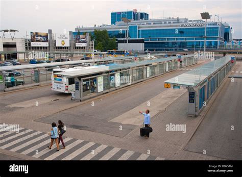 Bus and coach departures and arrivals area Helsinki-Vantaa airport Vantaa Finland northern ...