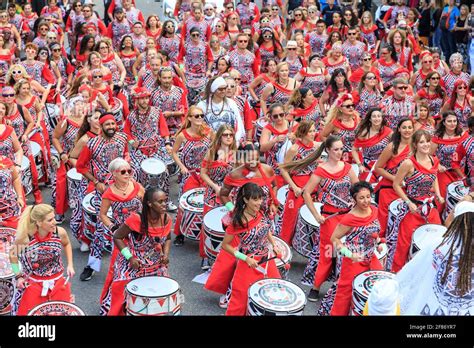 Batala Brazilian Band steel drummers, Notting Hill Carnival parade ...