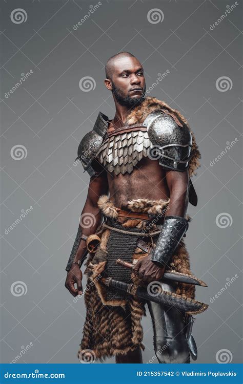 African Fighter in Viking Style Dressed in Antique Protective Clothing Stock Photo - Image of ...