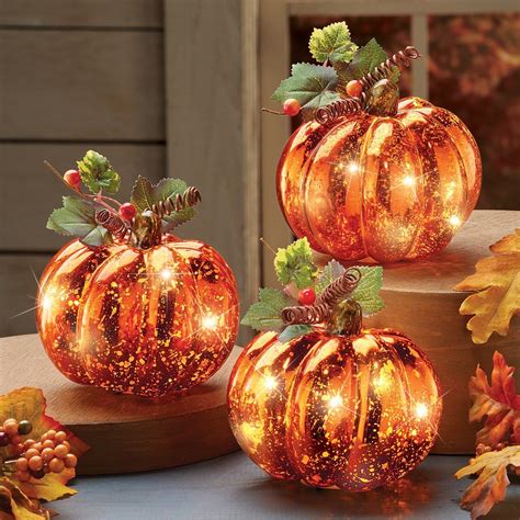 Lighted Harvest Pumpkin Set Fall Home Decor, 3 Pc | Collections Etc ...