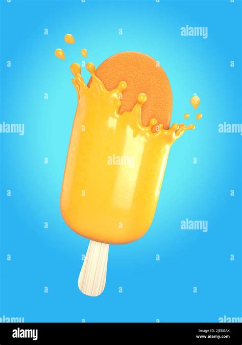 3D illustration of orange ice cream bar with orange juice splash, work path or clipping path ...