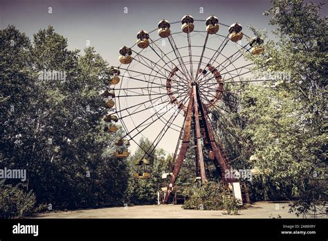 Ferris wheel in Pripyat, Ukraine. Chernobyl nuclear disaster, summer ...