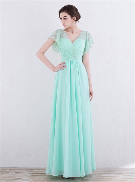 Mint Green Bridesmaid Dresses,Long Prom Dress with Sleeves,Elegant Bri - Wishingdress