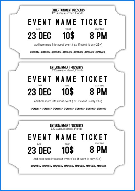 √ Free Printable Ticket Template Word