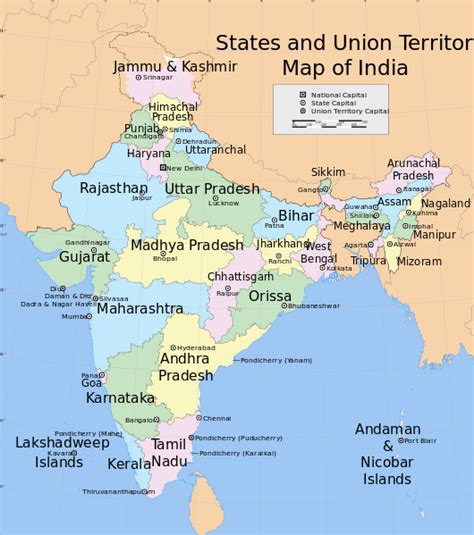 List of Indian States, Union Territories and Capitals In India