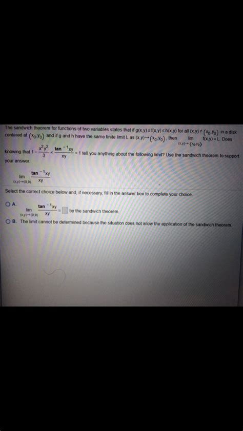 Solved The sandwich theorem for functions of two variable | Chegg.com