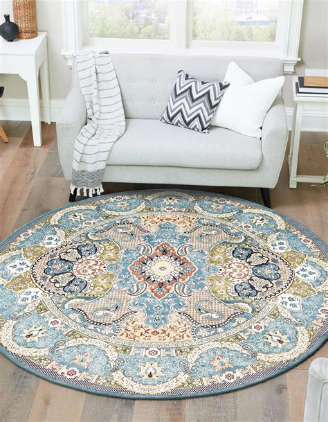 Blue 10' x 10' Rabia Round Rug | Rugs.com