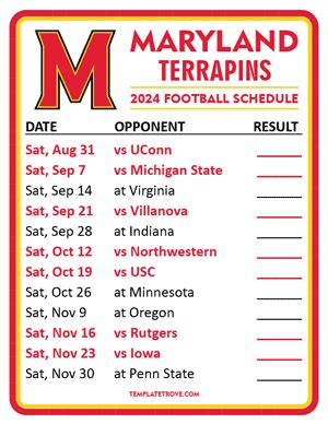 Printable 2024 Maryland Terrapins Football Schedule