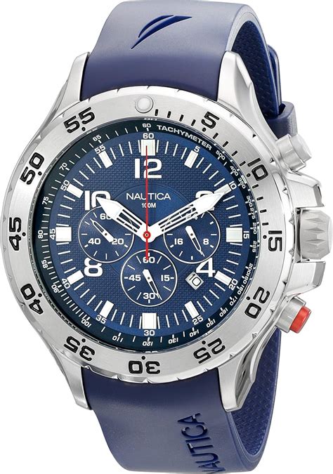 Nautica Men's N14555G NST Stainless Steel Watch with Blue Resin Band ...