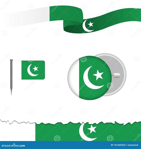 Pakistani Flag Themed Different Design Elements Stock Vector - Illustration of pakistan, star ...