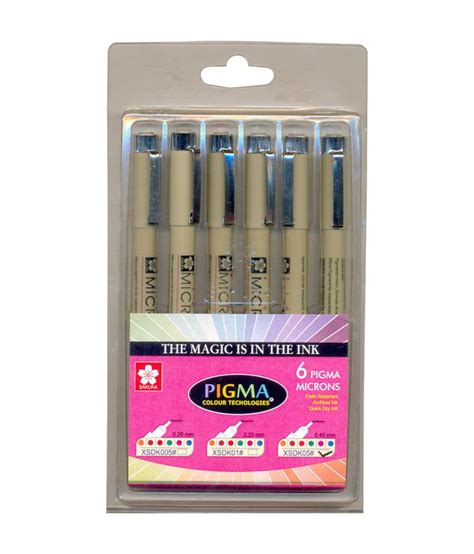 Sakura Pigma Micron set of 6 assorted colors 05 - 0.45mm nib: Buy ...