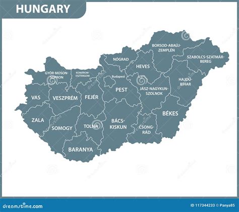 The Detailed Map of Hungary with Regions or States. Administrative ...