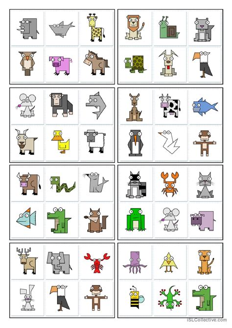 32 BINGO CARDS - ANIMALS pictur…: English ESL worksheets pdf & doc