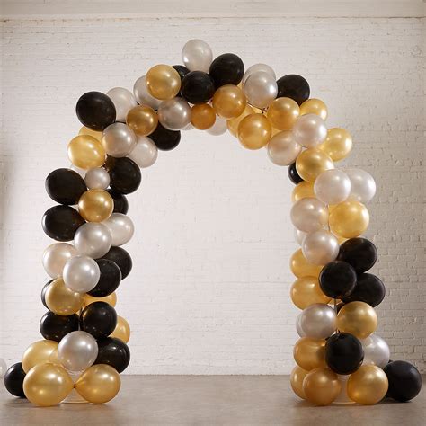 Air-Filled Black, Gold & Silver Balloon Arch Kit | Silver balloon, Black and gold balloons ...