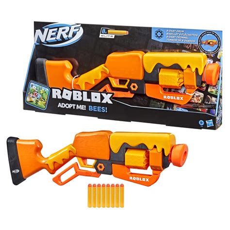 Buy NERF Roblox Adopt Me!: Bees! Lever Action Dart Blaster, Rotating 8-Dart Drum, 8 Elite Darts ...