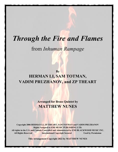 Through The Fire And Flames (arr. Matthew Nunes) by Dragonforce Sheet Music for Brass Ensemble ...