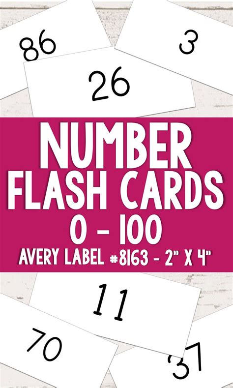 0-100 Number Flash Cards: Print on Avery Label #8163 (2"x 4") | Avery labels, Flashcards ...