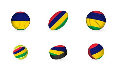 Sports equipment with flag of Mauritius. Sports icon set. 11435507 ...