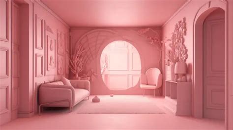 Pink Room With Furniture And Pink Color Background, 3d Illustration Of A Monochrome Pink Room ...