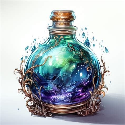 Premium AI Image | Watercolor Clipart Cute Pixar Style Potion Bottle with a Twisted Stopper