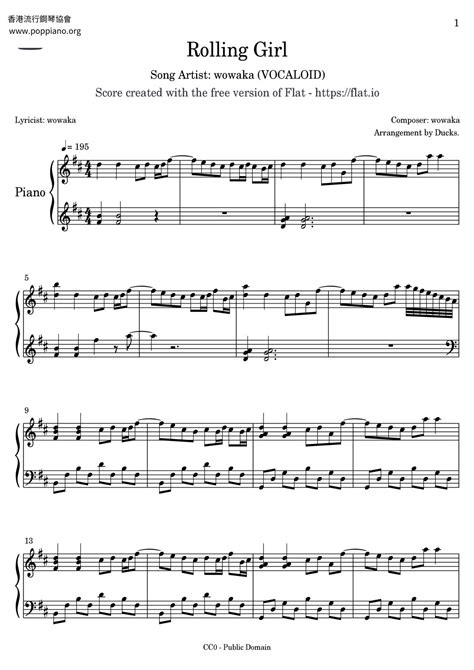 Hatsune Miku-Rolling Girl Sheet Music pdf, - Free Score Download ★