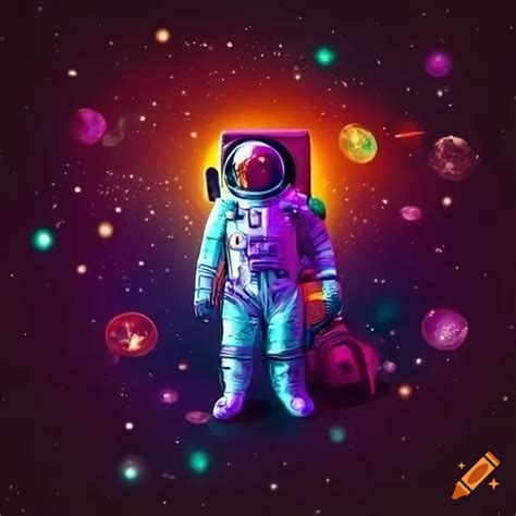 Colorful astronaut in space with a little gnome on Craiyon