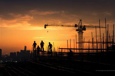 Evening Construction Silhouette of Building Construction Project during ...