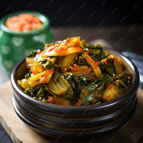 Premium AI Image | Gat Kimchi Tradition Korean Kimchi Heritage Spicy Fermentation Capturing the ...