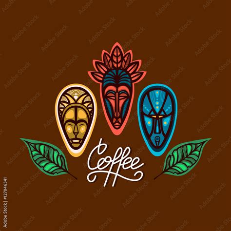 Logo for the coffee shop with a collection of African masks and coffee ...