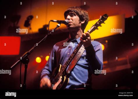 OASIS, MORNING GLORY TOUR, 1996: Noel Gallagher of Oasis at Cardiff International Arena CIA on ...