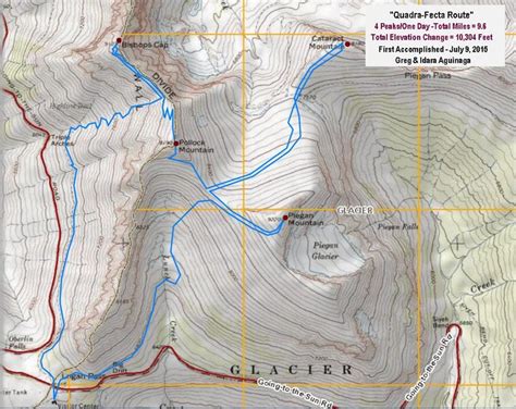 Topo Map of the Quadra-Fecta Route. Glacier National Park. Four(4 ...