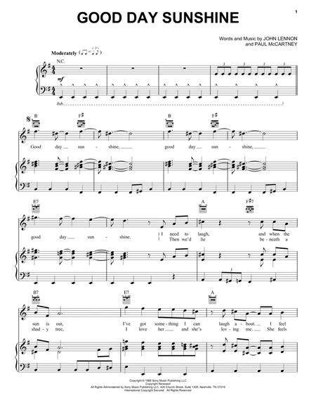 Good Day Sunshine by The Beatles - Piano, Vocal, Guitar - Digital Sheet ...